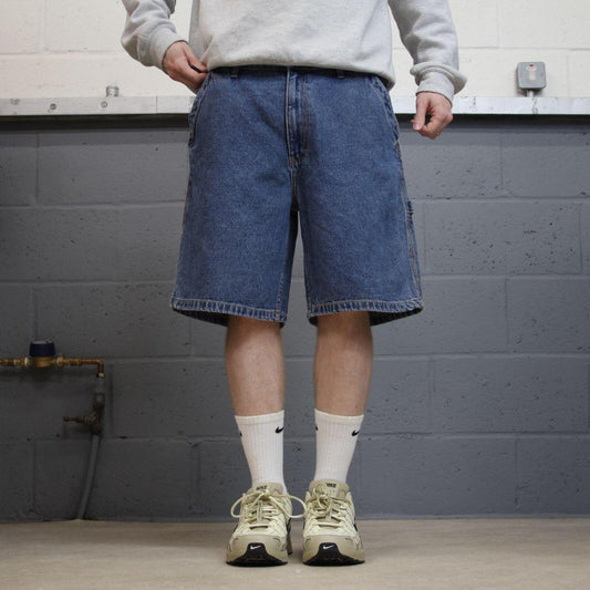 Baggy denim carpenter shorts cargo blue Wolverine skater style surf jorts