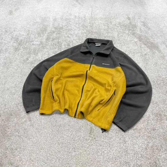 00s Columbia technical fleece XXL men's yellow grey full zip up y2k style autumn