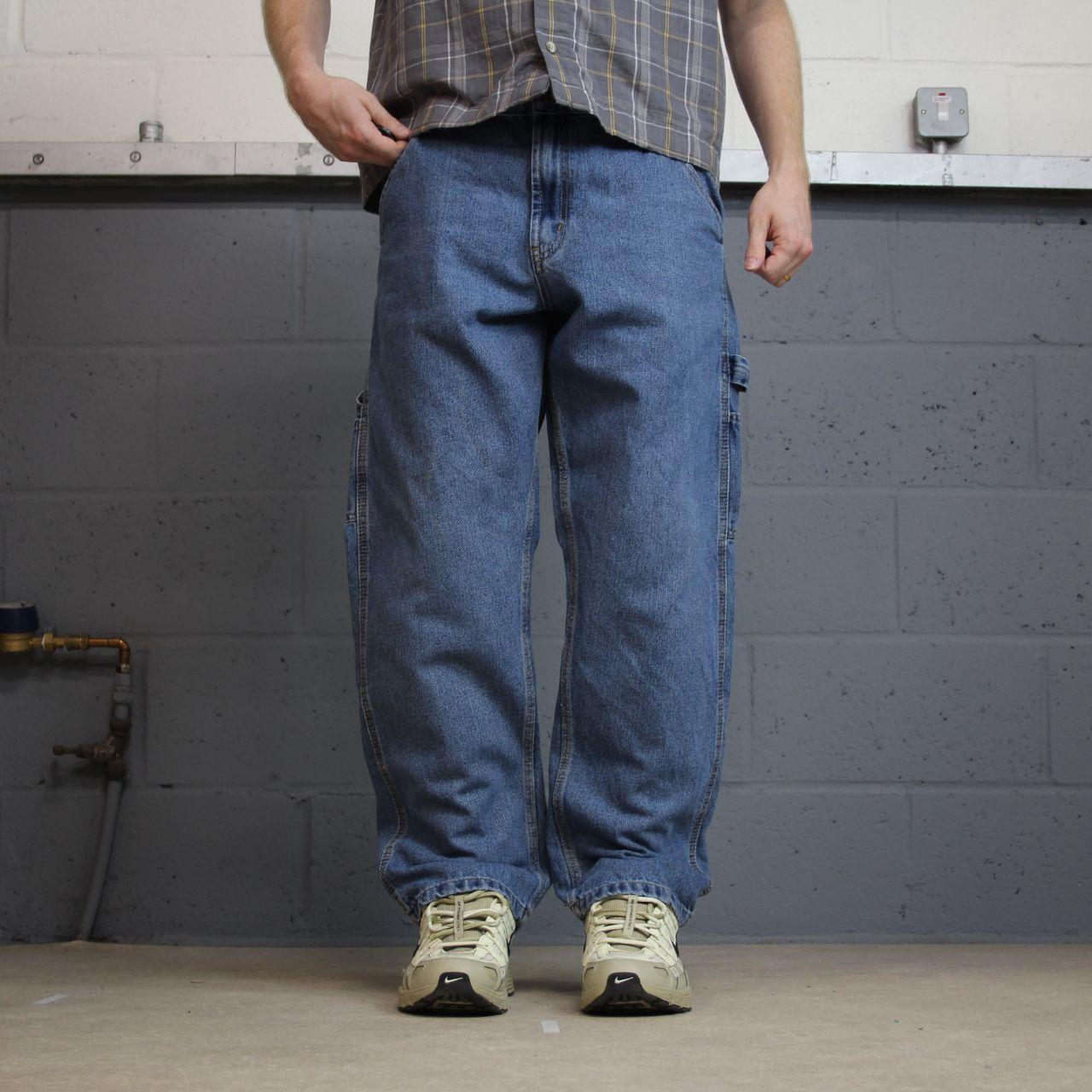 Y2K baggy carpenter jeans W34L30 blue denim Full blue loose straight leg utility workwear