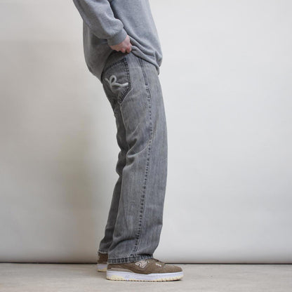 Grey embroidered Rocawear jeans W30L30 y2k style big stitch detailing