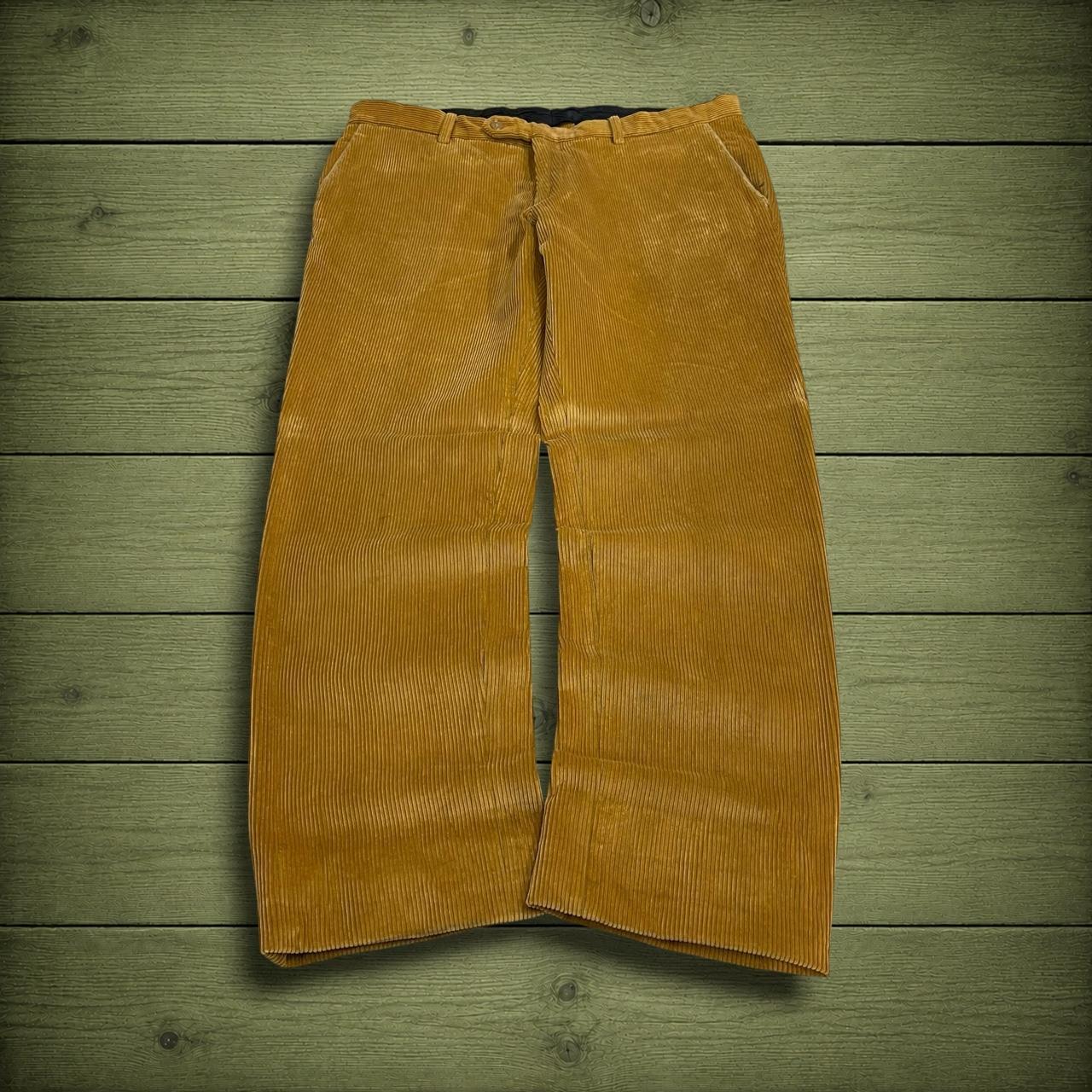 Wide wale corduroy pants tan straight leg Harryland Velcorex jumbo cord trousers, belt loops
