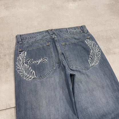 Baggy Coogi jeans W36 L34 blue loose embroidered wings design 90s y2k style skater jeans