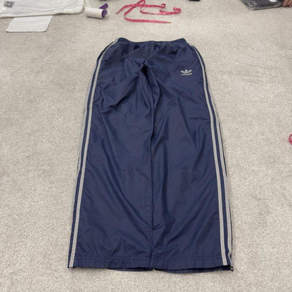 Adidas tracksuit bottoms loose leg navy Vintage mesh lined embroidered side stripe track pants