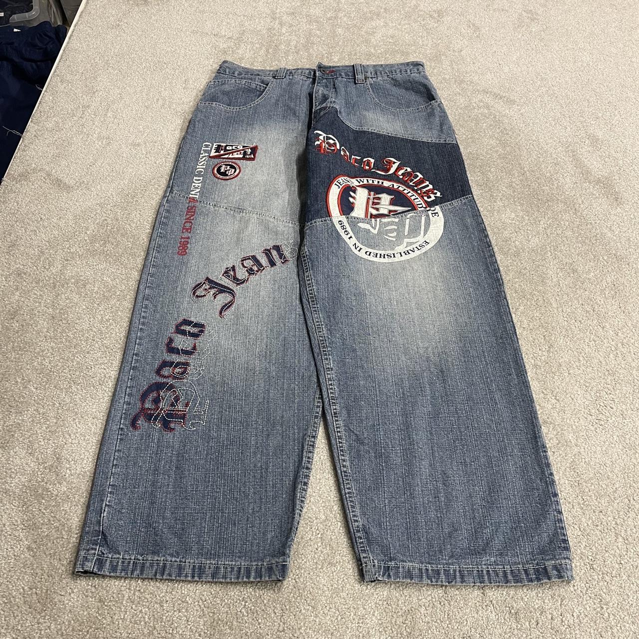 PACO extra baggy embroidered jeans y2k blue patchwork denim wide leg fit embroidered & printed