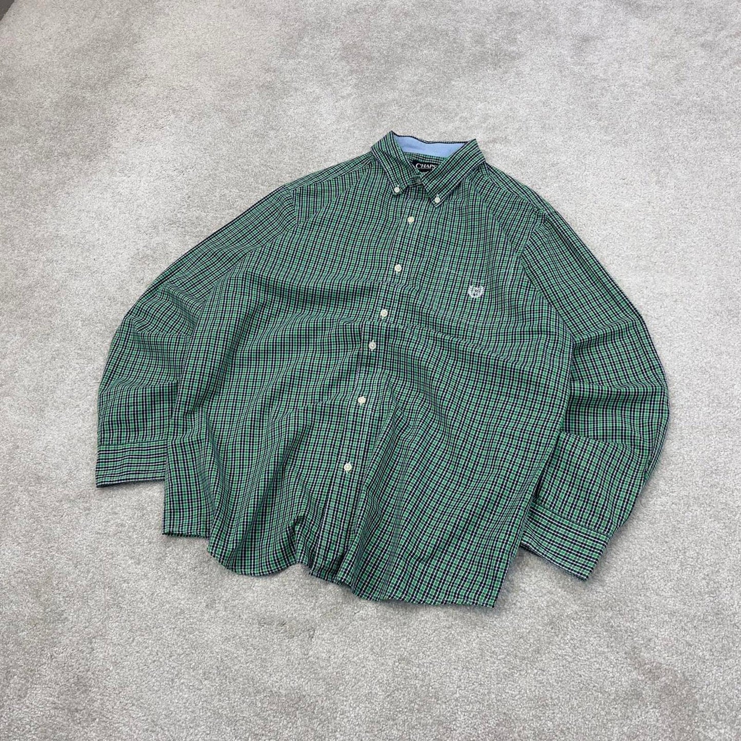 Green checkered Chaps technical shirt XL men's long sleeve button up autumn y2k style