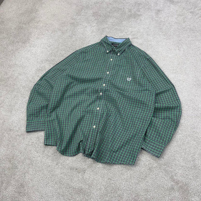 Green checkered Chaps technical shirt XL men's long sleeve button up autumn y2k style