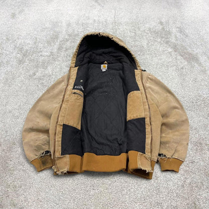 Vintage Carhartt hooded active jacket XL tan brown canvas 90s style skater bomber workwear