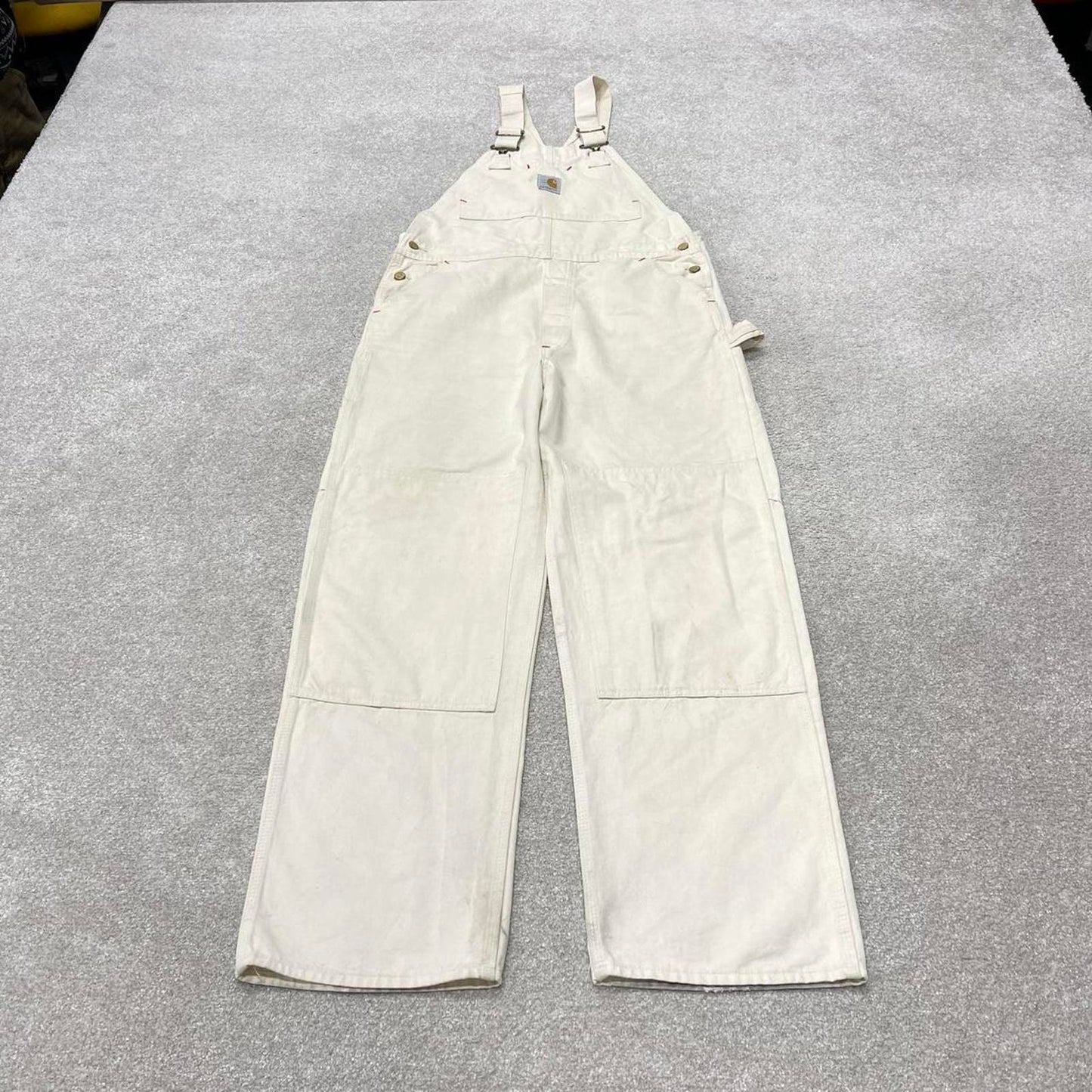 Vintage 80s Carhartt dungarees overalls W36L32 mens canvas white utility bib & brace worker skater
