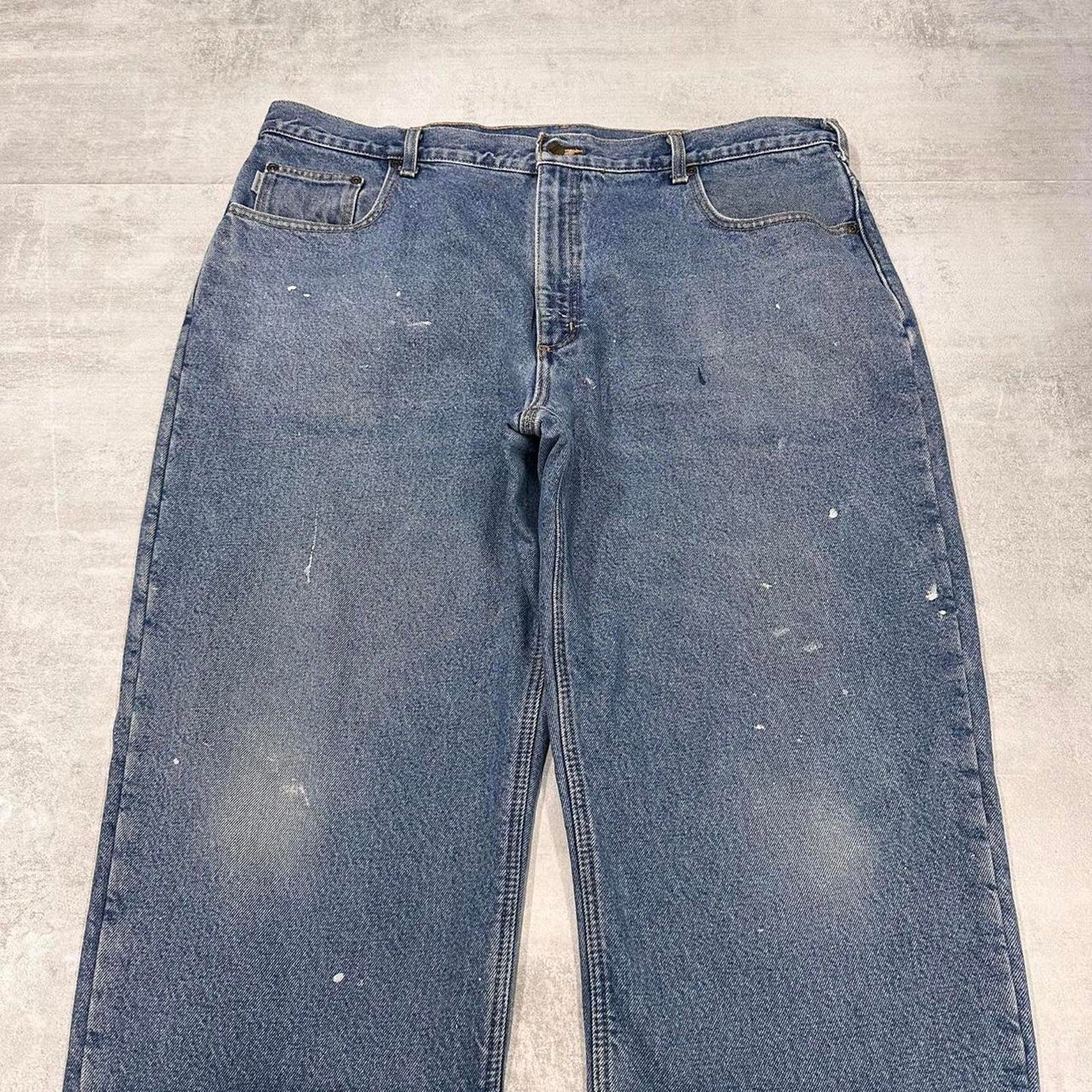 Mens Carhartt jeans W42 L30 Loose Blue fleece lined denim skate jeans patch logo