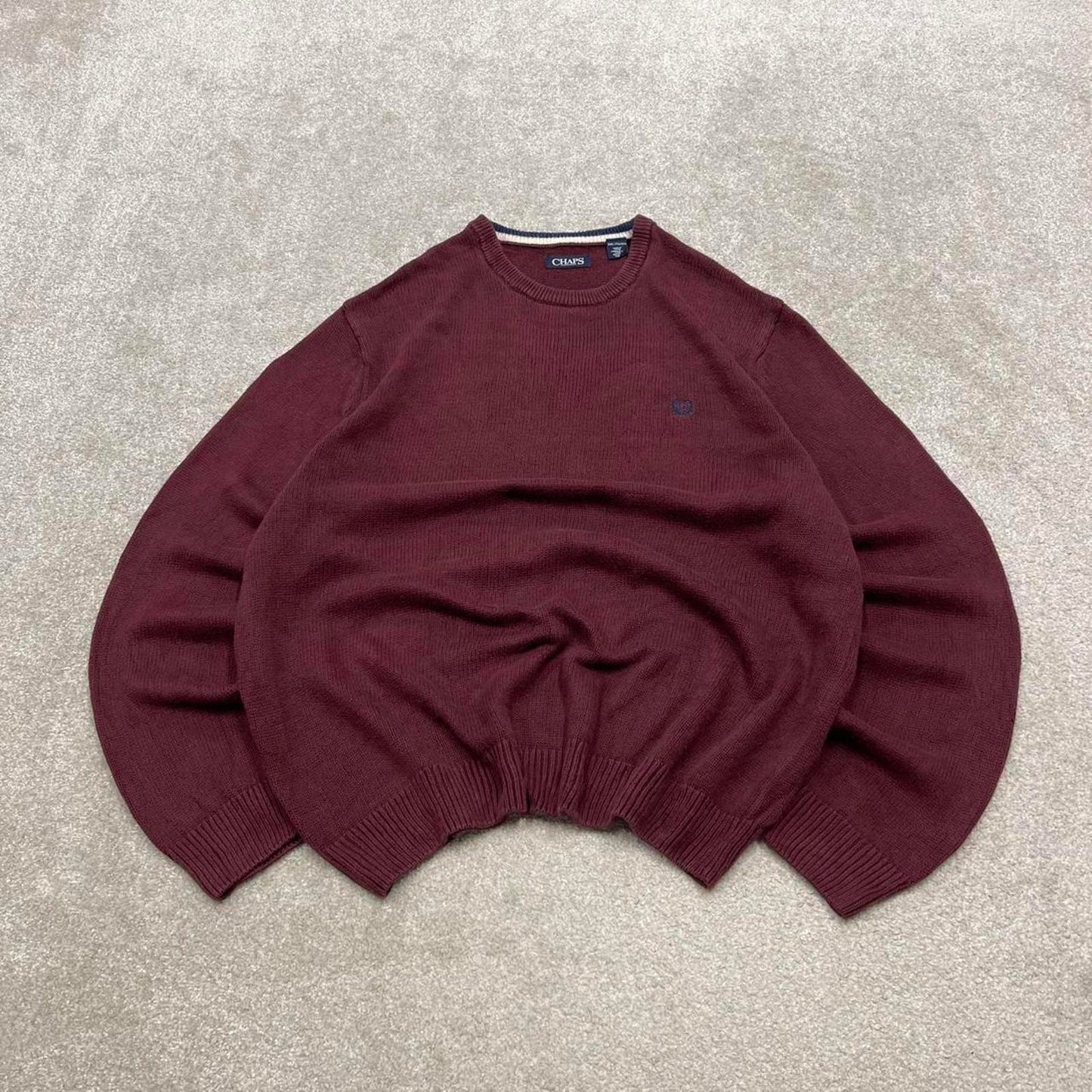 CHAPS knit sweater jumper XXL men's burgundy knitted pull over y2k 00s style