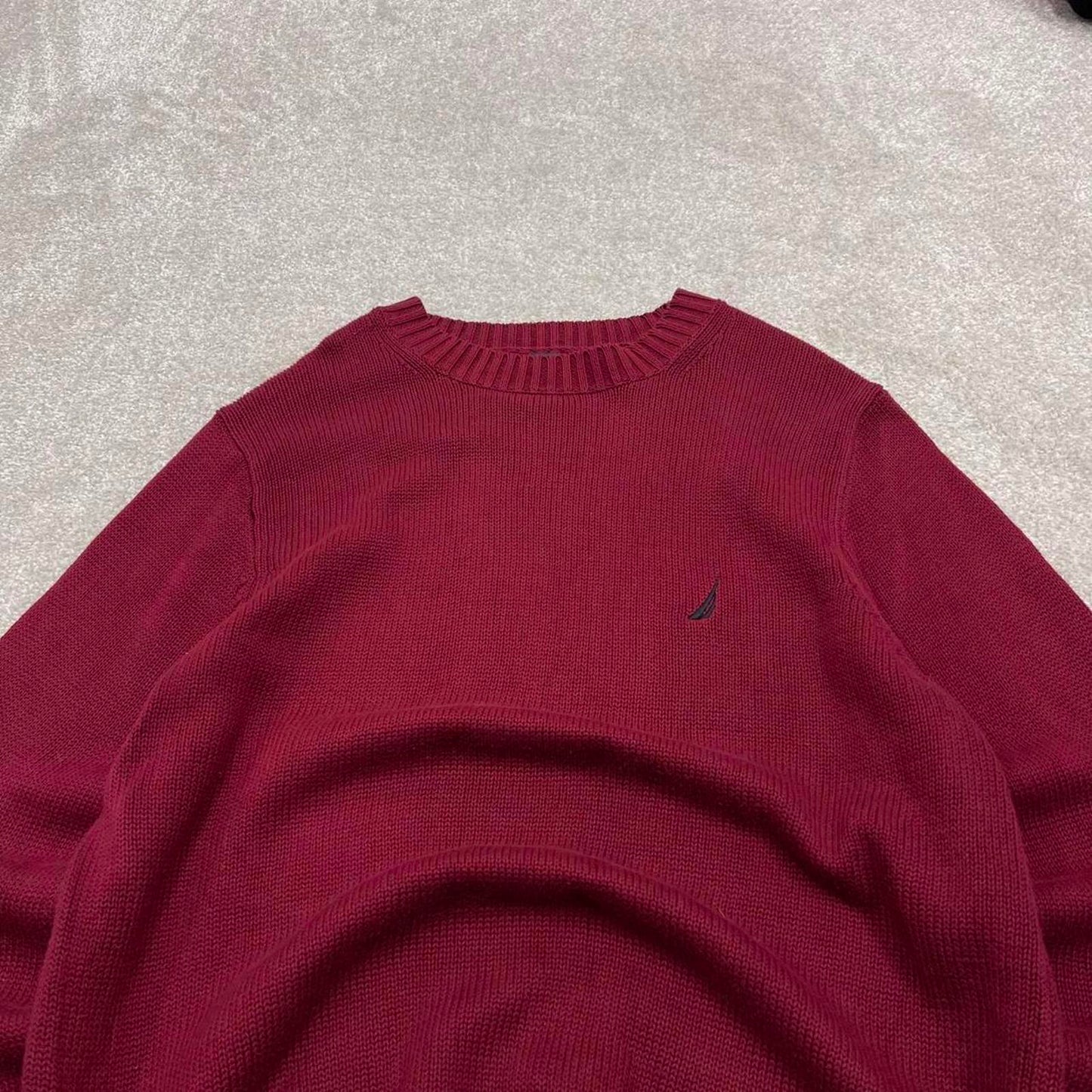 00s Nautica knit sweater jumper embroidered small men's red knitted pull over y2k 00s style