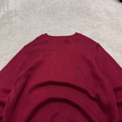 00s Nautica knit sweater jumper embroidered small men's red knitted pull over y2k 00s style