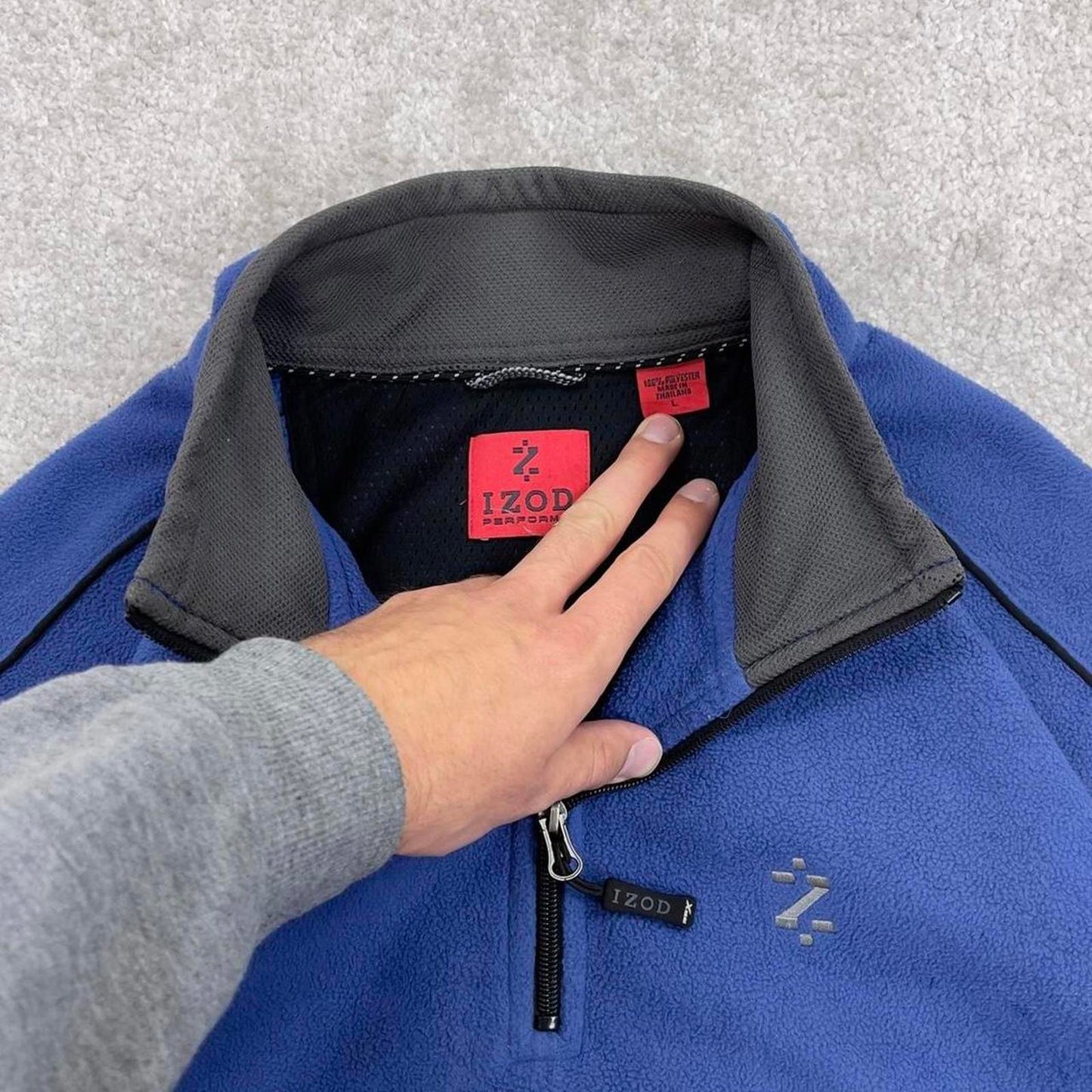 Blue Izod technical fleece XL y2k style 1/4 zip up autumn adjustable waist embroidered outdoors