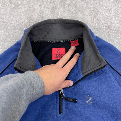 Blue Izod technical fleece XL y2k style 1/4 zip up autumn adjustable waist embroidered outdoors
