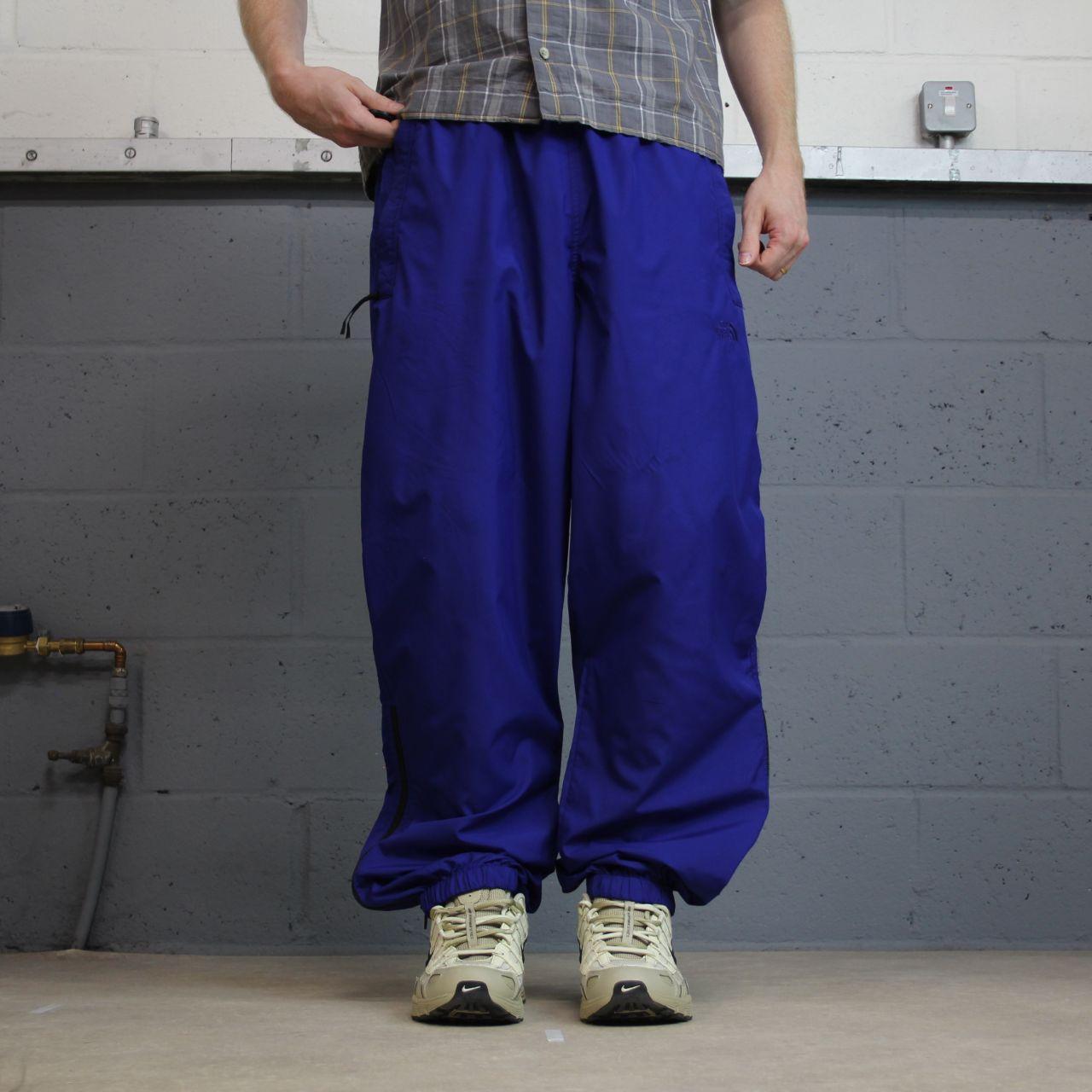 The north face y2k tracksuit bottoms blue Loose leg embroidered logo 2000s style track pants