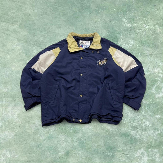 Vintage y2k Champion technical windbreaker jacket navy Colour panels embroidered logos Notre Dame