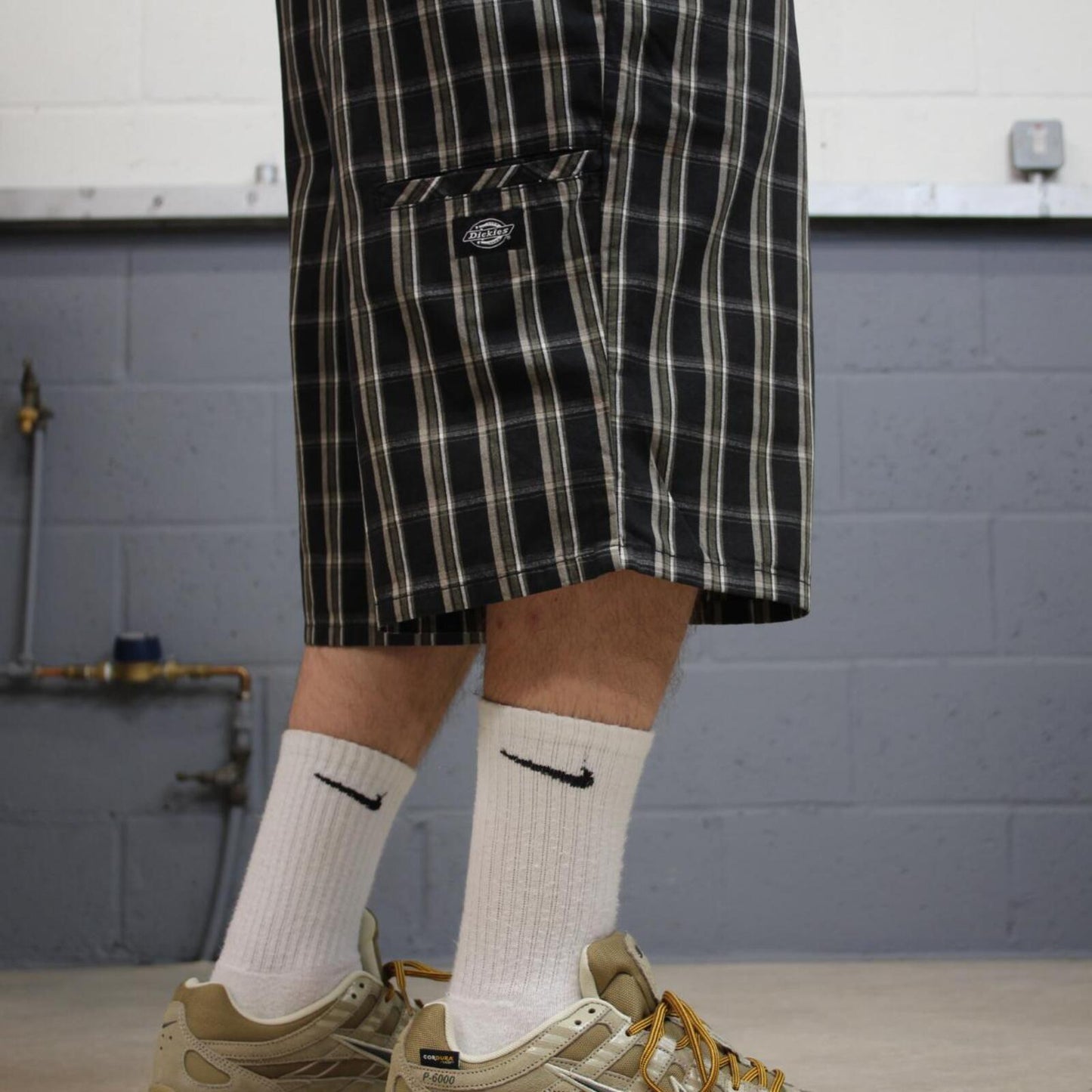 Dickies baggy checkered shorts carpenter black Check surf style skater shorts long wide leg