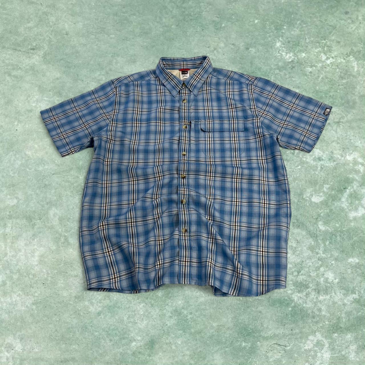 North Face checkered short sleeve shirt blue TNF festival surf style check shirt button down summer
