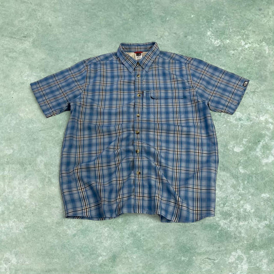 North Face checkered short sleeve shirt blue TNF festival surf style check shirt button down summer