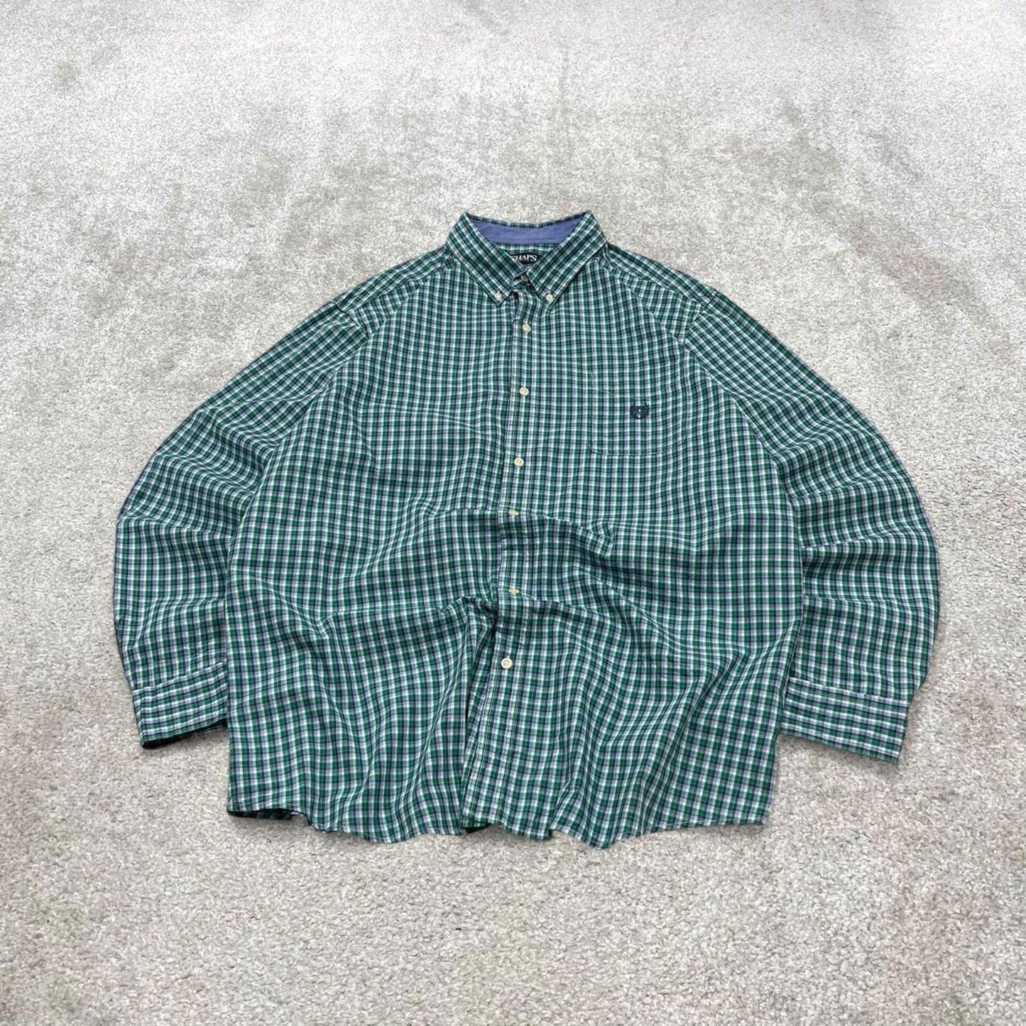00s checkered Chaps technical shirt 2XL men's green long sleeve button up autumn y2k style