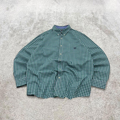 00s checkered Chaps technical shirt 2XL men's green long sleeve button up autumn y2k style