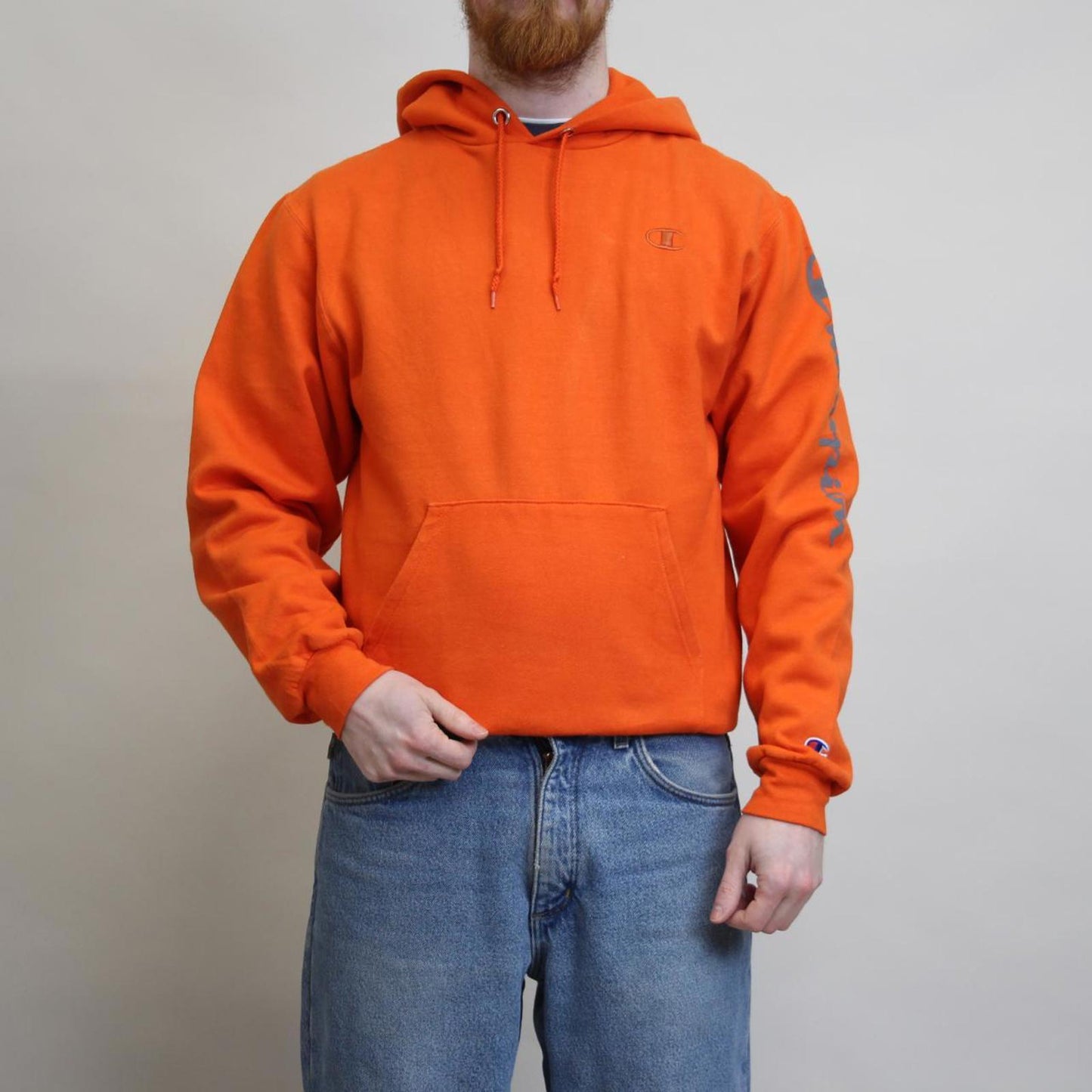 Orange Champion hoodie S y2k pullover boxy jumper print design