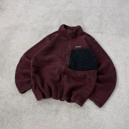 Burgundy Columbia technical full zip fleece XL deep pile teddy bear fleece y2k style autumn