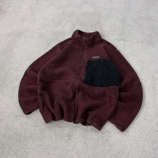 Burgundy Columbia technical full zip fleece XL deep pile teddy bear fleece y2k style autumn