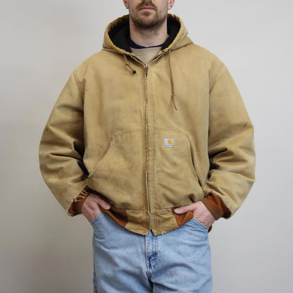Vintage hooded Carhartt jacket XL hamilton brown canvas bomber style workwear