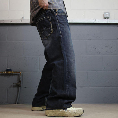 Y2K Silver embroidered denim jeans W36L30 blue Silver Gordie loose straight jeans, patch logo