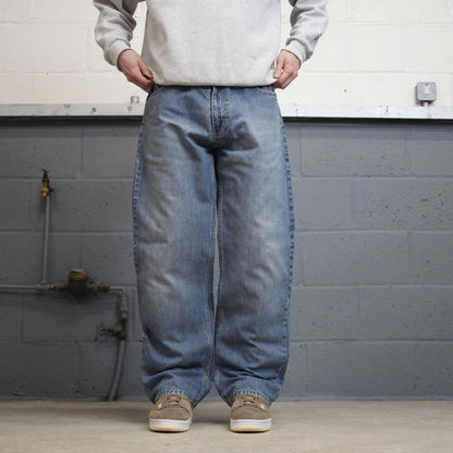 Vintage blue Paco jeans W36L32 loose baggy denim y2k style skater jeans waist patch stitch designs