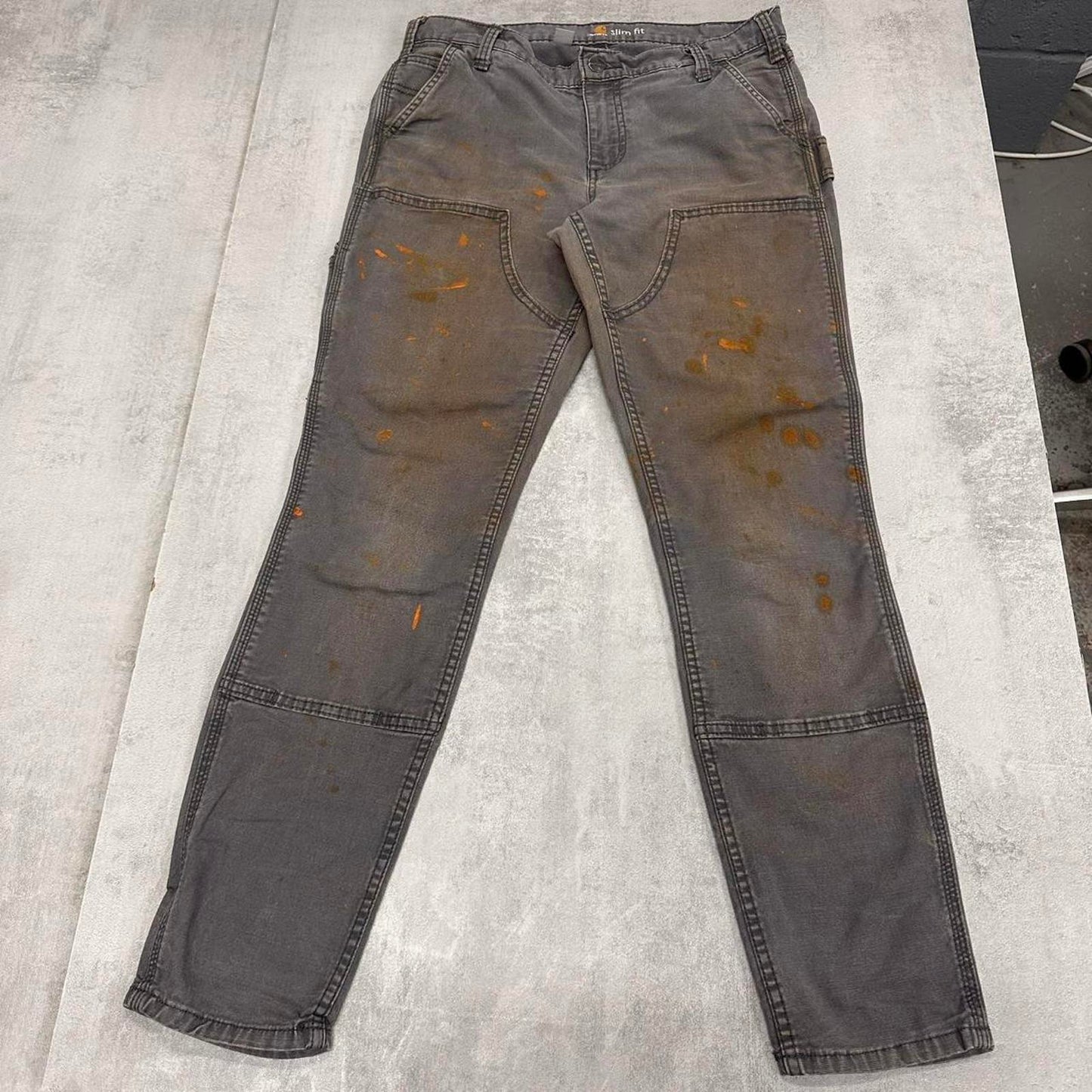 Grey double knee Carhartt Carpenter pants size 10 slim fit cargo pants