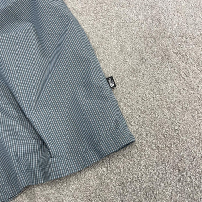 North Face checkered short sleeve shirt blue green TNF surf style check shirt style summer festival