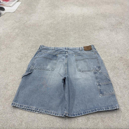 Denim carpenter shorts cargo blue Lands End loose leg skater style surf jorts