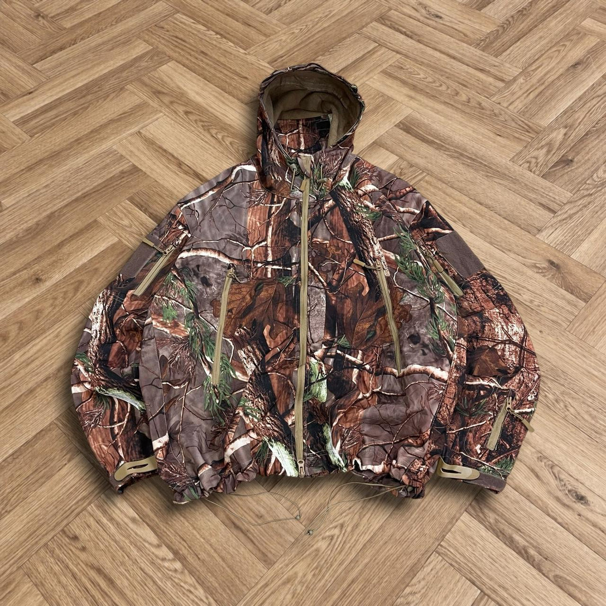 Y2K camo technical windbreaker jacket Adjustable camouflage hooded soft shell tech coat