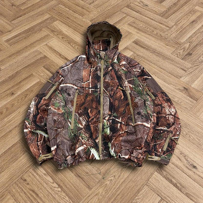 Y2K camo technical windbreaker jacket Adjustable camouflage hooded soft shell tech coat