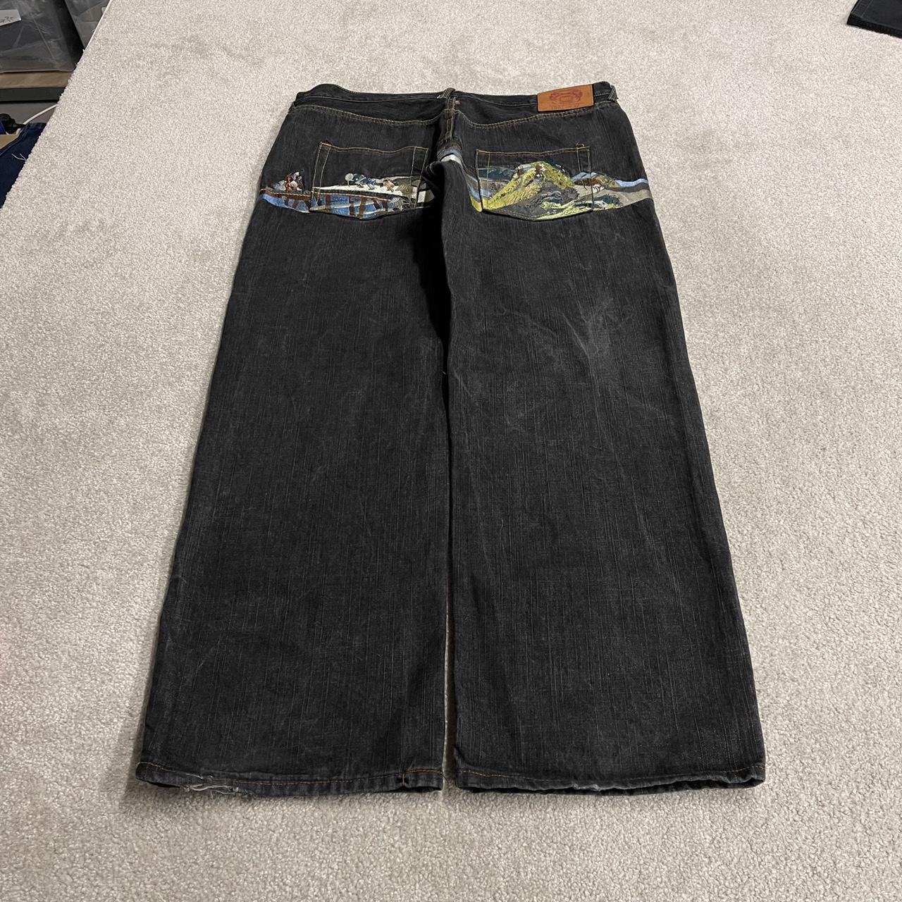 RMC baggy embroidered jeans y2k Japanese style W42L34 black Red Monkey Company LOT 1001 wide leg