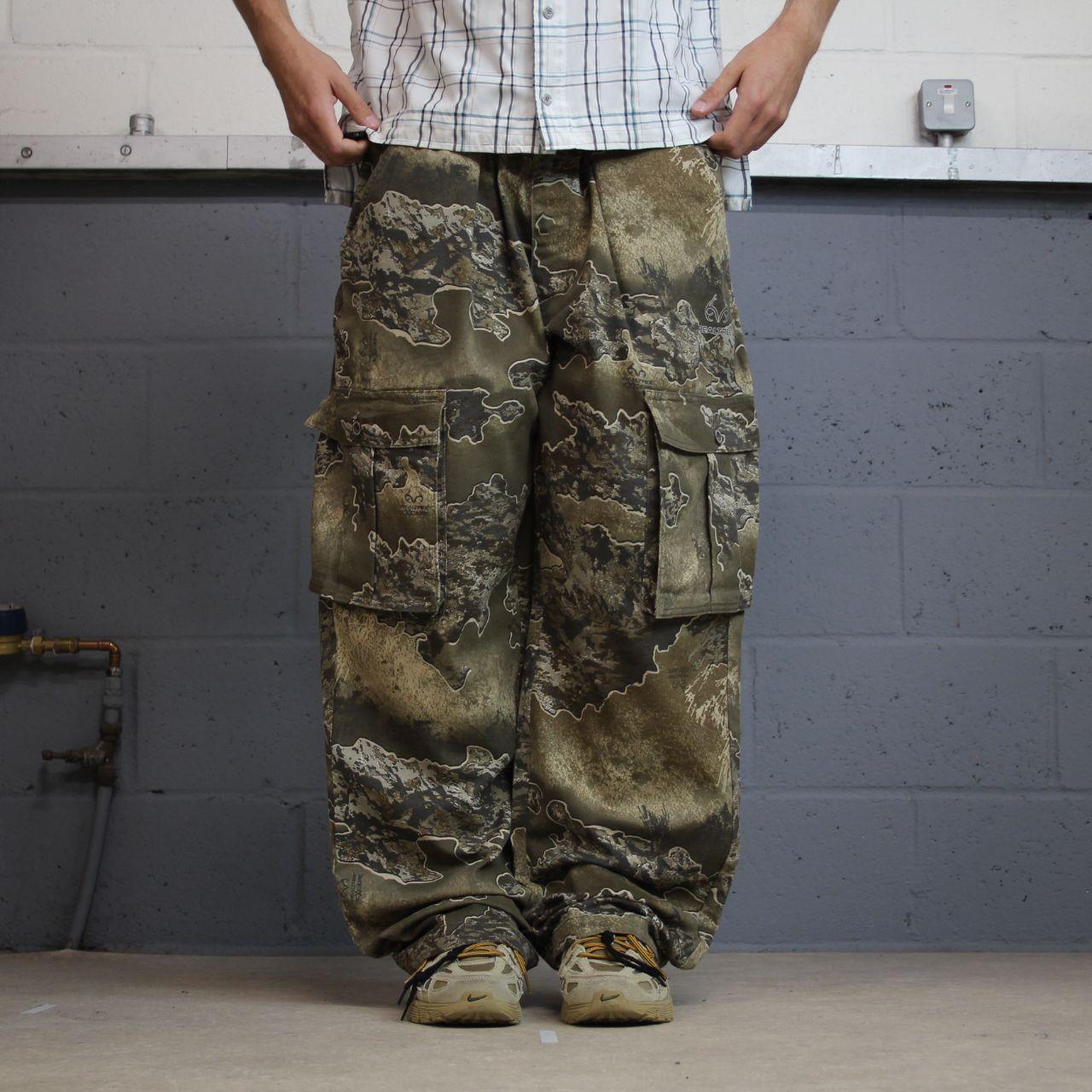 Baggy realtree camo cargo pants wide leg Y2K XXL khaki Wide leg camouflage pattern utility trousers