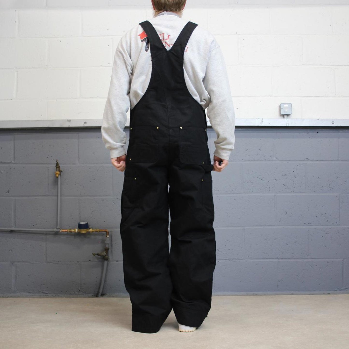 Vintage y2k baggy Carhartt dungarees wide leg black Quilted canvas bib & brace overalls workwear
