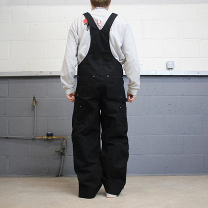 Vintage y2k baggy Carhartt dungarees wide leg black Quilted canvas bib & brace overalls workwear