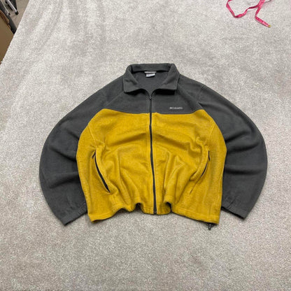 00s Columbia technical fleece XXL men's yellow grey full zip up y2k style autumn