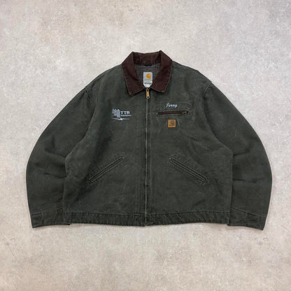 Green Carhartt Detroit jacket XXL J97 MOS boxy cropped blanket lined brown collar canvas workwear