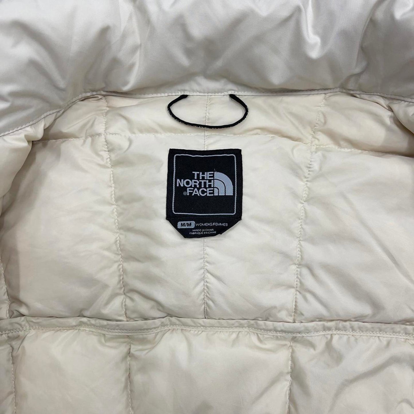 Women's North Face jacket M cream tnf 600 down hooded puffer coat
