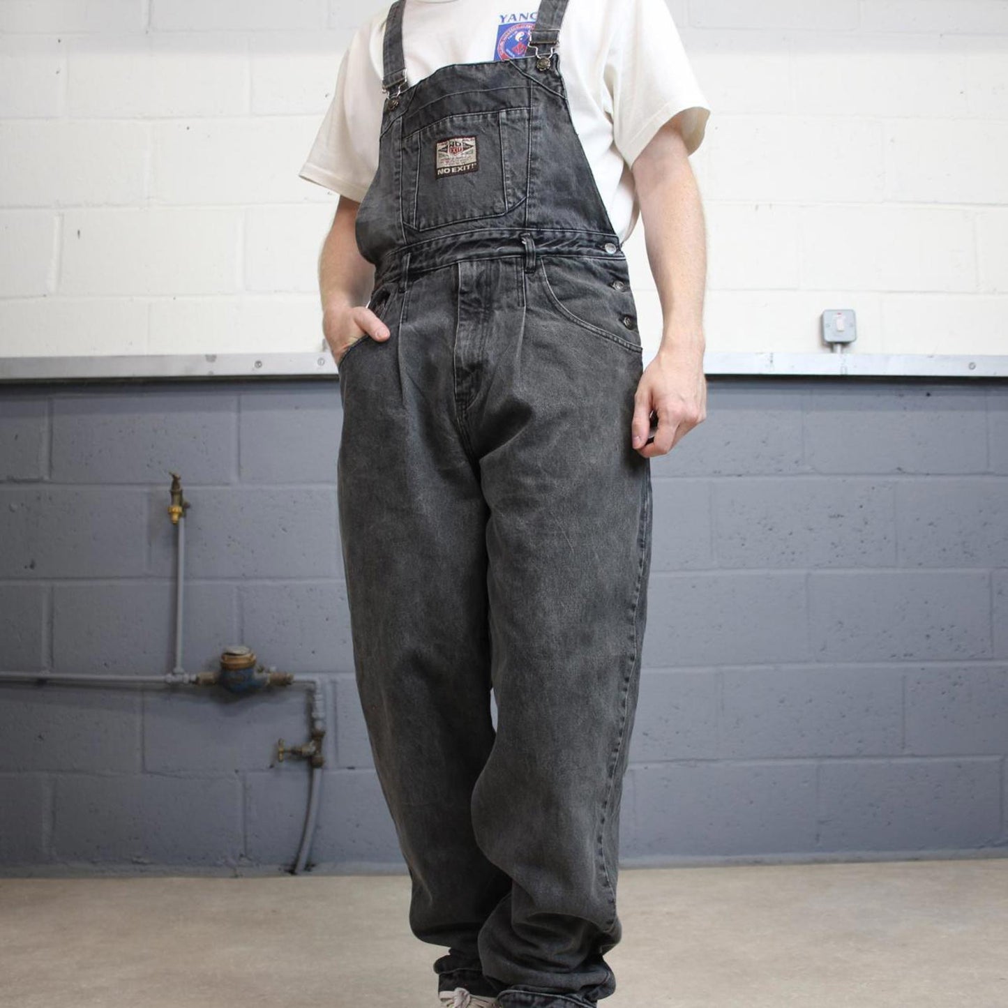 Vintage baggy No Exit dungarees W32L32 black mens denim overalls