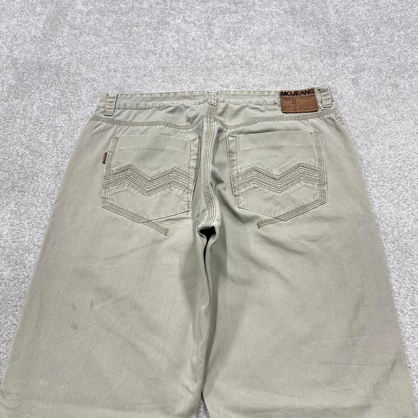 Y2K baggy embroidered MO Jeans khaki Loose fit wide leg denim skater style pants