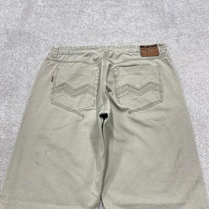 Y2K baggy embroidered MO Jeans khaki Loose fit wide leg denim skater style pants