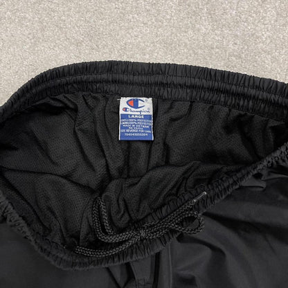Champion baggy tracksuit bottoms wide leg black Mesh lined embroidered logo gym wear track pants