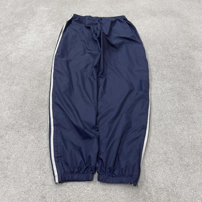 Vintage Y2K baggy Adidas tracksuit bottoms navy Loose-leg embroidered lined side stripe track pants