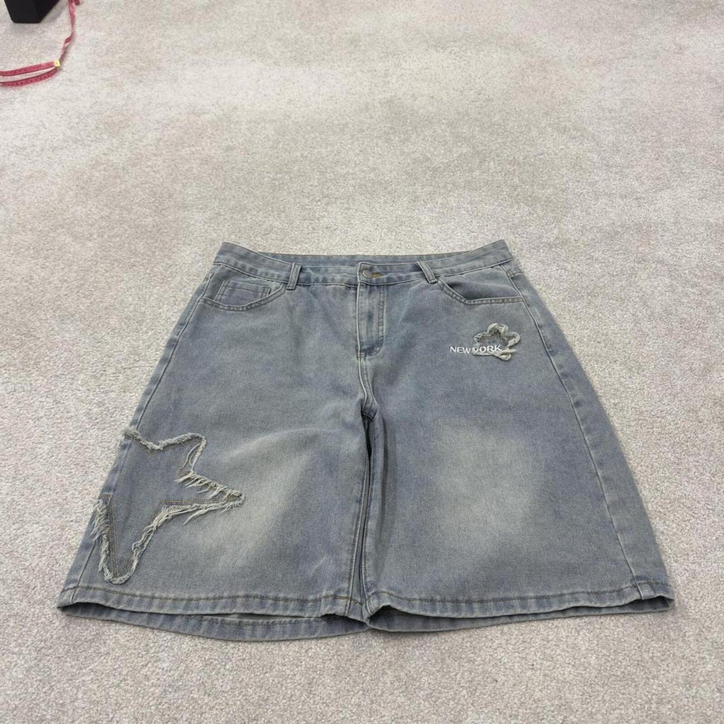 Baggy denim shorts y2k blue Loose leg skater style brand surf jorts