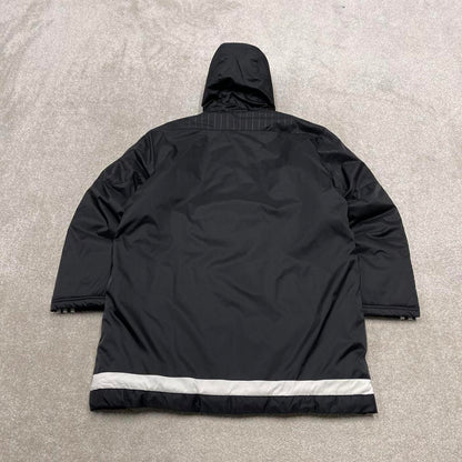 00s long Adidas park jacket y2k style L men's black full zip padded overcoat technical